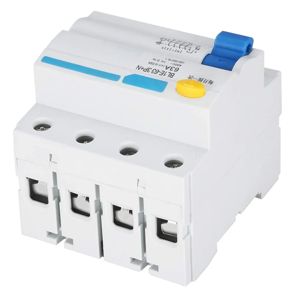 کلید محافظ جان، BL1E-63 3P+N 63A RCCB، کلید مدار با ظرفیت قطع 6kA، کلید مدار جریان AC 230V با اندازه جمع و جور، برای دکوراسیون منزل، ساخت و ساز مهندسی، شبکه روستایی