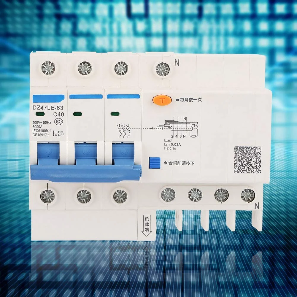 کلید مینیاتوری محافظ جان DZ47LE-63 3P+N C40 40A 400V