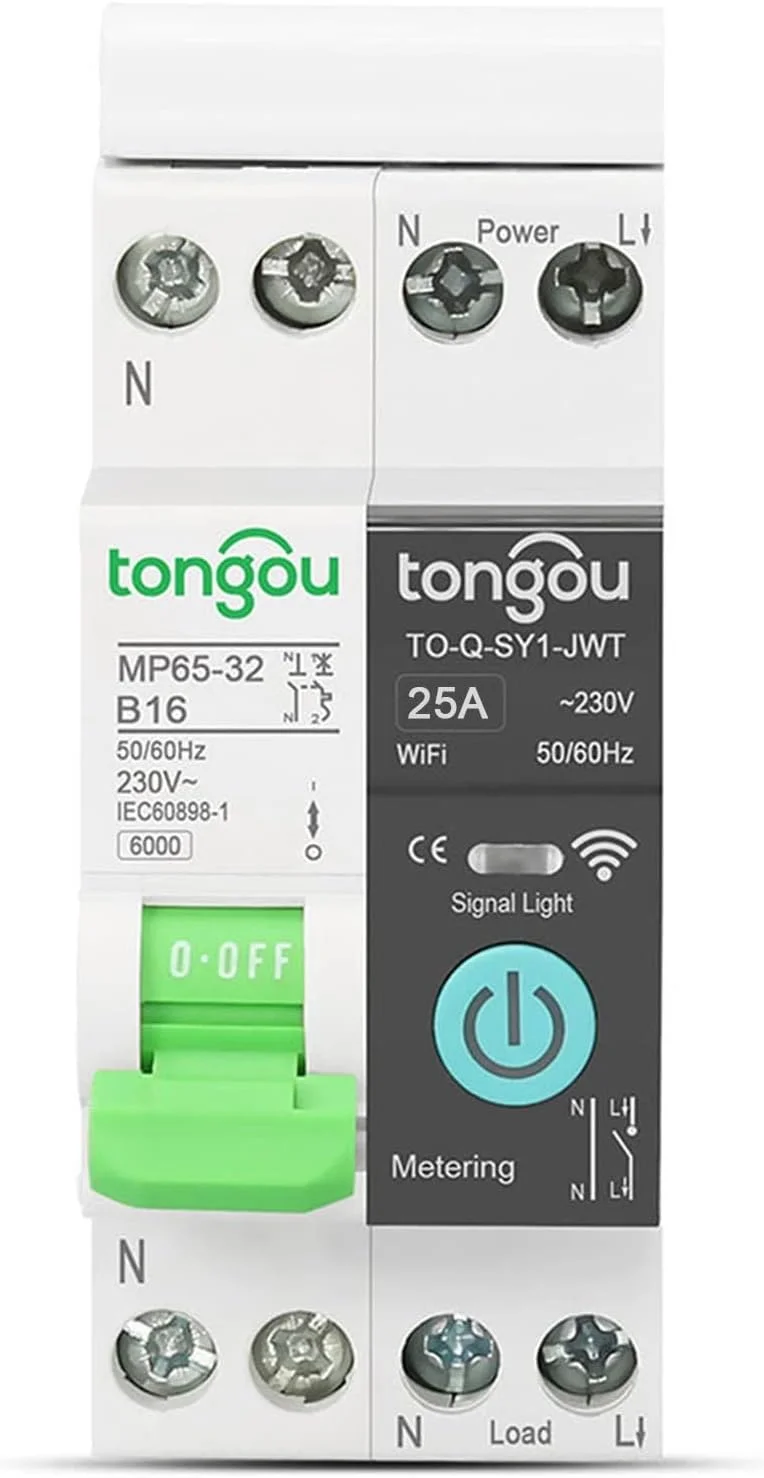کلید مدار هوشمند WIFI، کلید مدار هوشمند TUYA MCB با اندازه گیری 1P 32A سوئیچ کنترل توسط برنامه 25A