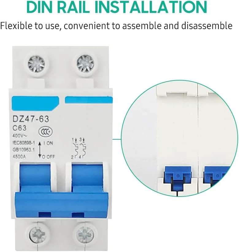 کلید مینیاتوری محافظ جان هلمی، 2 پل، 400 ولت، محافظ نشتی جریان الکتریکی خانگی، نصب روی ریل DIN مدل DZ47-63 کلید مینیاتوری محافظ جان هلمی، 2 پل، 400 ولت، محافظ نشتی جریان الکتریکی خانگی، نصب روی ریل DIN مدل DZ47-63
