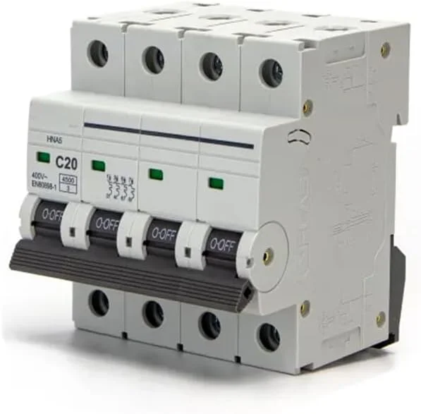 قطع کننده مدار مینیاتوری 4 پل 20 آمپر CURVA C ولت شاین خاکستری، ایده آل برای محافظت از مدارها در فضاهای تنگ، تضمین ایمنی و کارایی در تاسیسات شما.