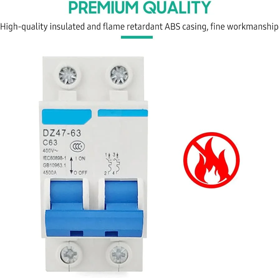 کلید مینیاتوری محافظ جان هلمی، 2 پل، 400 ولت، محافظ نشتی جریان الکتریکی خانگی، نصب روی ریل DIN مدل DZ47-63 کلید مینیاتوری محافظ جان هلمی، 2 پل، 400 ولت، محافظ نشتی جریان الکتریکی خانگی، نصب روی ریل DIN مدل DZ47-63