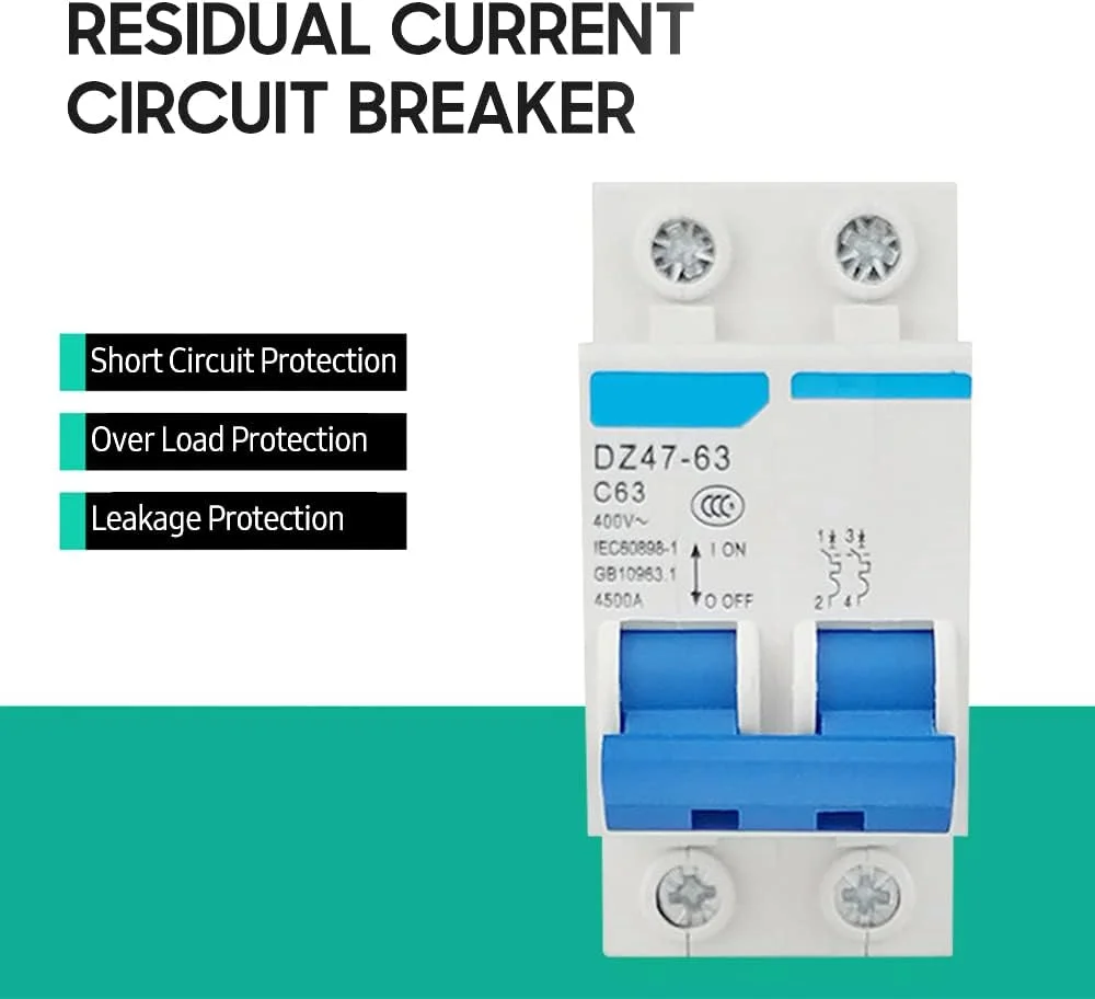 کلید مینیاتوری محافظ جان هلمی، 2 پل، 400 ولت، محافظ نشتی جریان الکتریکی خانگی، نصب روی ریل DIN مدل DZ47-63 کلید مینیاتوری محافظ جان هلمی، 2 پل، 400 ولت، محافظ نشتی جریان الکتریکی خانگی، نصب روی ریل DIN مدل DZ47-63