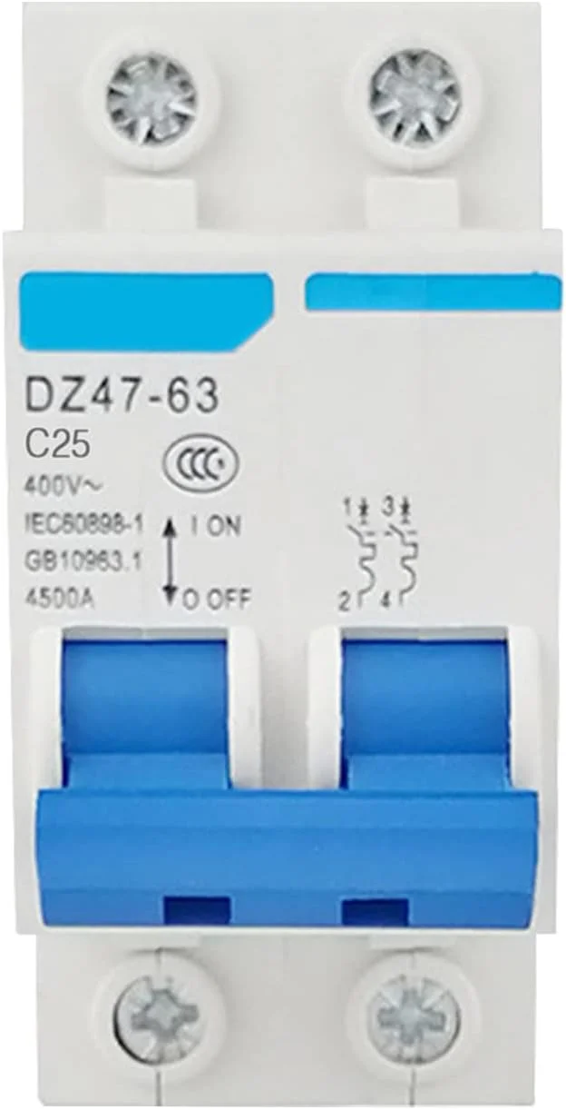 کلید مینیاتوری محافظ جان هلمی، 2 پل، 400 ولت، محافظ نشتی جریان الکتریکی خانگی، نصب روی ریل DIN مدل DZ47-63