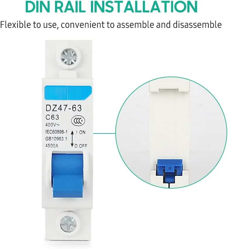 کلید مینیاتوری محافظ جان تک پل 400 ولت HELEMIY، محافظ نشتی جریان الکتریکی خانگی، نصب روی ریل DIN مدل DZ47-63 کلید مینیاتوری محافظ جان تک پل 400 ولت HELEMIY، محافظ نشتی جریان الکتریکی خانگی، نصب روی ریل DIN مدل DZ47-63