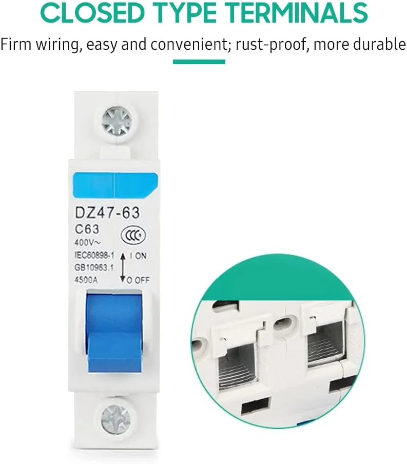 کلید مینیاتوری محافظ جان تک پل 400 ولت HELEMIY، محافظ نشتی جریان الکتریکی خانگی، نصب روی ریل DIN مدل DZ47-63 کلید مینیاتوری محافظ جان تک پل 400 ولت HELEMIY، محافظ نشتی جریان الکتریکی خانگی، نصب روی ریل DIN مدل DZ47-63