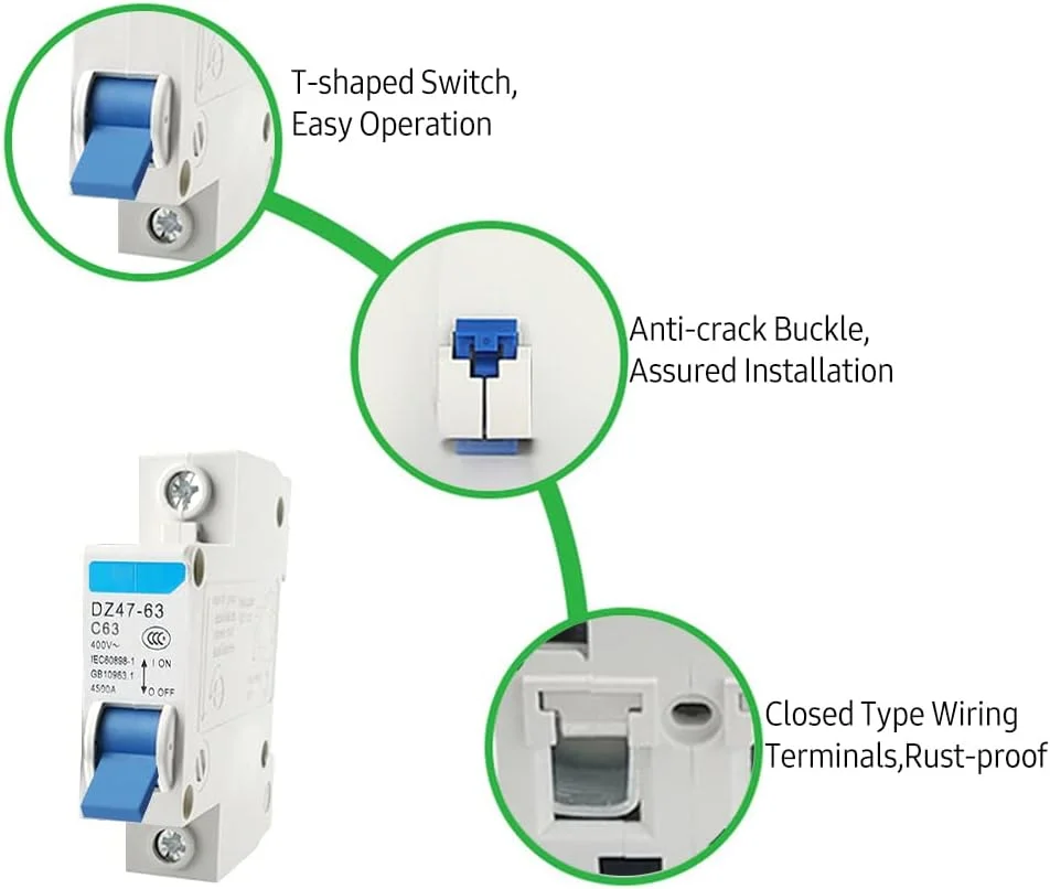 کلید مینیاتوری محافظ جان تک پل 400 ولت HELEMIY، محافظ نشتی جریان الکتریکی خانگی، نصب روی ریل DIN مدل DZ47-63 کلید مینیاتوری محافظ جان تک پل 400 ولت HELEMIY، محافظ نشتی جریان الکتریکی خانگی، نصب روی ریل DIN مدل DZ47-63
