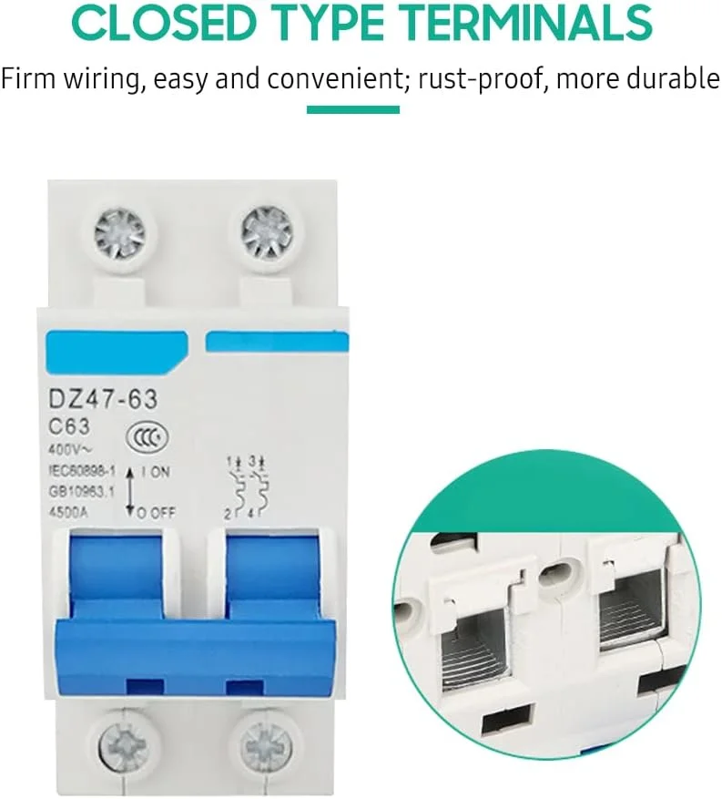کلید مینیاتوری محافظ جان هلمی، 2 پل، 400 ولت، محافظ نشتی جریان الکتریکی خانگی، نصب روی ریل DIN مدل DZ47-63 کلید مینیاتوری محافظ جان هلمی، 2 پل، 400 ولت، محافظ نشتی جریان الکتریکی خانگی، نصب روی ریل DIN مدل DZ47-63