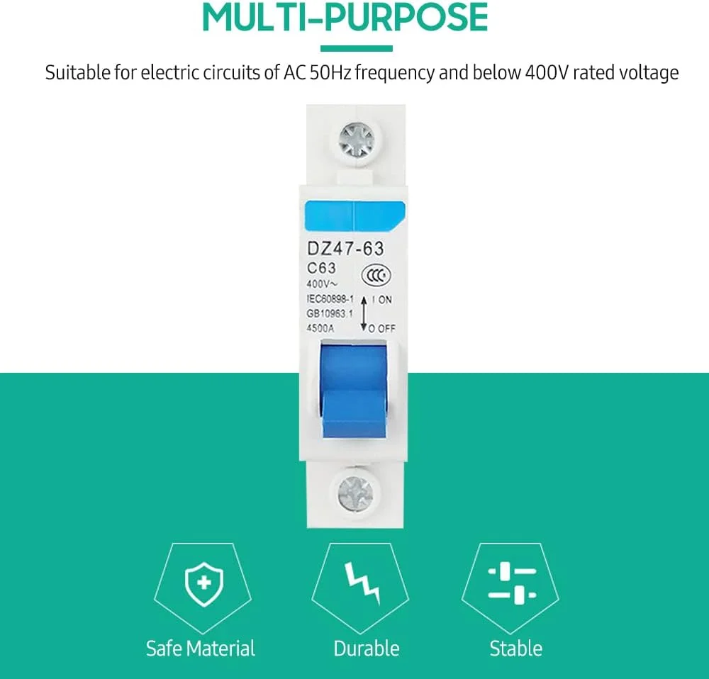 کلید مینیاتوری محافظ جان تک پل 400 ولت HELEMIY، محافظ نشتی جریان الکتریکی خانگی، نصب روی ریل DIN مدل DZ47-63 کلید مینیاتوری محافظ جان تک پل 400 ولت HELEMIY، محافظ نشتی جریان الکتریکی خانگی، نصب روی ریل DIN مدل DZ47-63