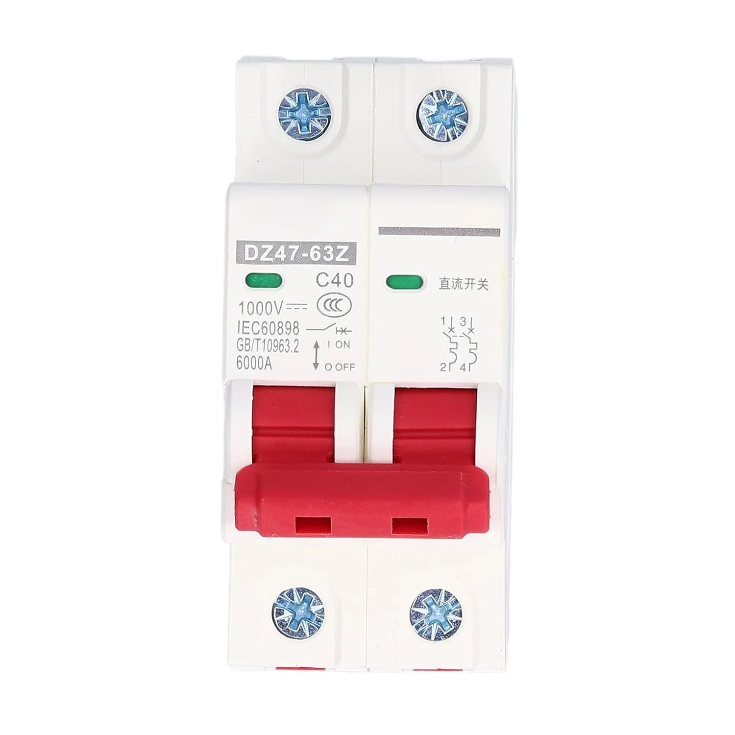 قطع کننده مدار خانگی، قطع کننده مدار، قطع کننده مدار مینیاتوری DC، 1 عدد PA66 2P سیستم PV خورشیدی ایزولاتور نصب ریل DIN 1000V 50A DZ47‑63Z C50