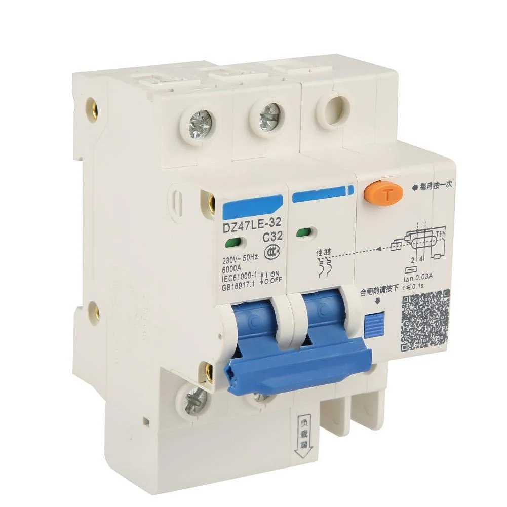 کلید محافظ جان DZ47LE-32 2P+N C32 RCCB، کلید مینیاتوری جریان نشتی 230 ولت 32 آمپر 30 میلی آمپر، کلید هوایی مدار شکن بخش بالا، کلید هوایی کوچک کلید محافظ جان DZ47LE-32 2P+N C32 RCCB، کلید مینیاتوری جریان نشتی 230 ولت 32 آمپر 30 میلی آمپر، کلید هوایی مدار شکن بخش بالا، کلید هوایی کوچک