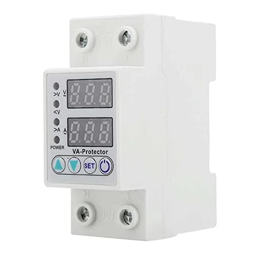محافظ ولتاژ اضافه و کم ولتاژ ShoFbi مدل VA-63A با نمایشگر LED دوگانه، محافظ جریان با قابلیت تنظیم مجدد خودکار، قطع کننده مدار AC 220V، محافظ نشتی زمین