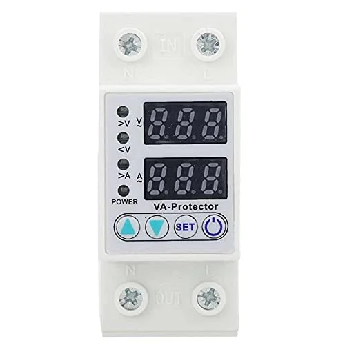 محافظ ولتاژ اضافه و کم ولتاژ ShoFbi مدل VA-63A با نمایشگر LED دوگانه، محافظ جریان با قابلیت تنظیم مجدد خودکار، قطع کننده مدار AC 220V، محافظ نشتی زمین محافظ ولتاژ اضافه و کم ولتاژ ShoFbi مدل VA-63A با نمایشگر LED دوگانه، محافظ جریان با قابلیت تنظیم مجدد خودکار، قطع کننده مدار AC 220V، محافظ نشتی زمین