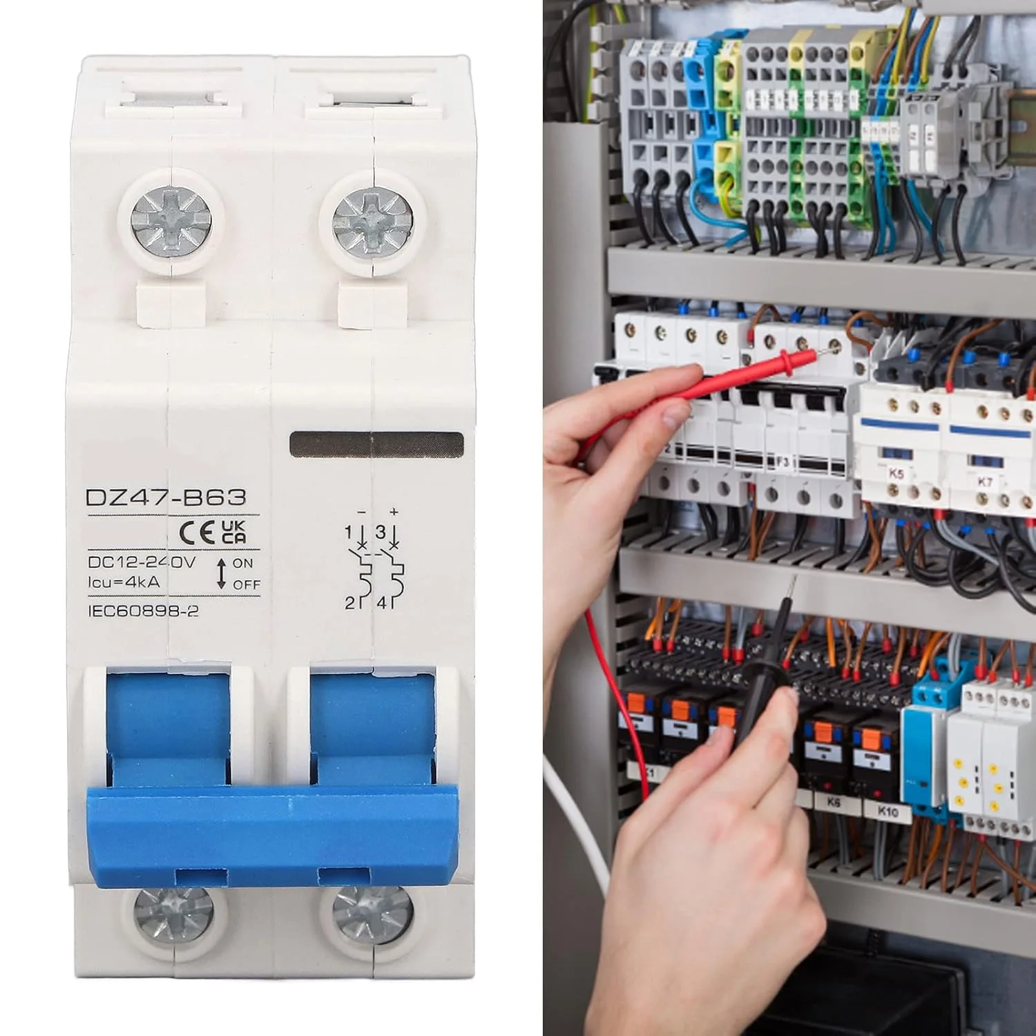 قطع کننده مدار DC ShoFbi، پوسته مقاوم در برابر شعله DC12-240V، اندازه جمع و جور، کلید هوای محافظ 2P، ظرفیت شکست 4KA، محافظ های نشتی زمین (اندازه: 63A) قطع کننده مدار DC ShoFbi، پوسته مقاوم در برابر شعله DC12-240V، اندازه جمع و جور، کلید هوای محافظ 2P، ظرفیت شکست 4KA، محافظ های نشتی زمین (اندازه: 63A)