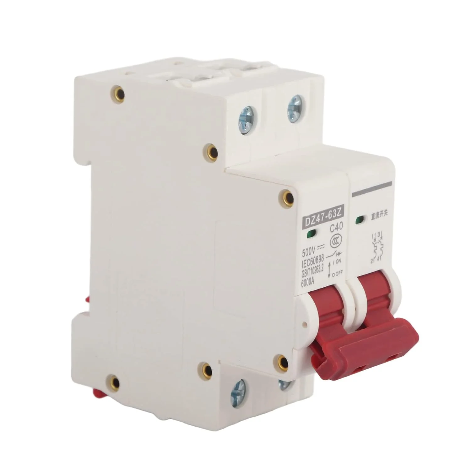 کلید مینیاتوری چند منظوره Fdit 2P 40A DC 500V، کلید ایمنی MCB DZ47‑63Z‑2P برای کاربردهای مختلف DC: ظرفیت شکست بالا و سازگار با سیستم های مختلف
