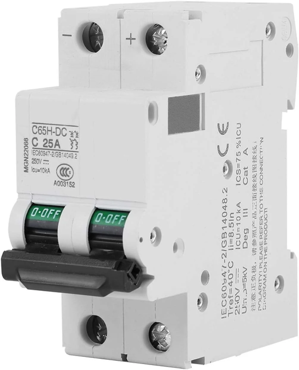 بریکر مینیاتوری DC ولتاژ پایین 2P 250V، نصب ریلی DIN، محافظ نشتی زمین برای سیستم شبکه پنل های خورشیدی