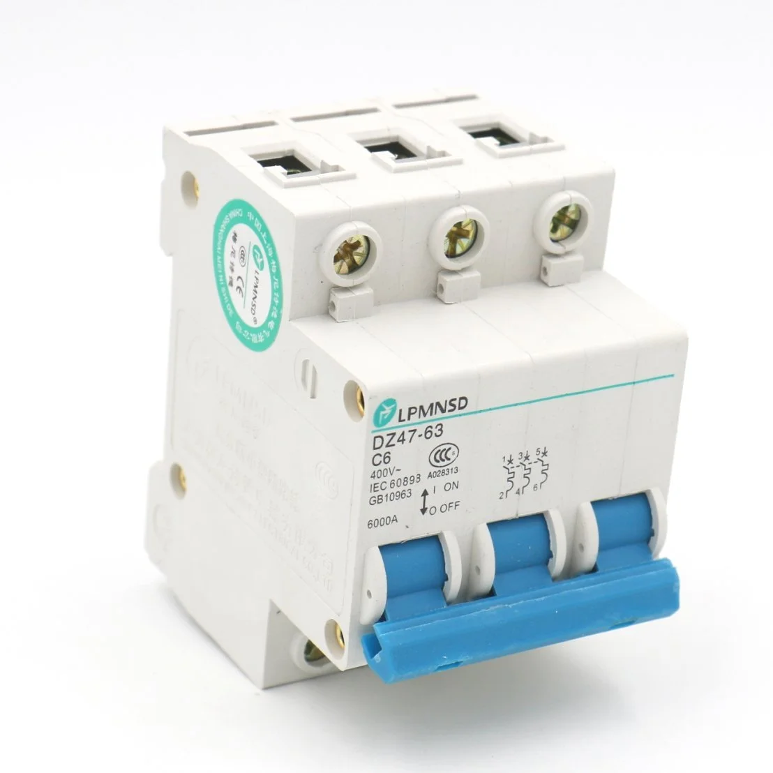 مینیاتوری مدار شکن DZ47-63 C6 AC400V 6 آمپر 3 پل نصب روی ریل DIN