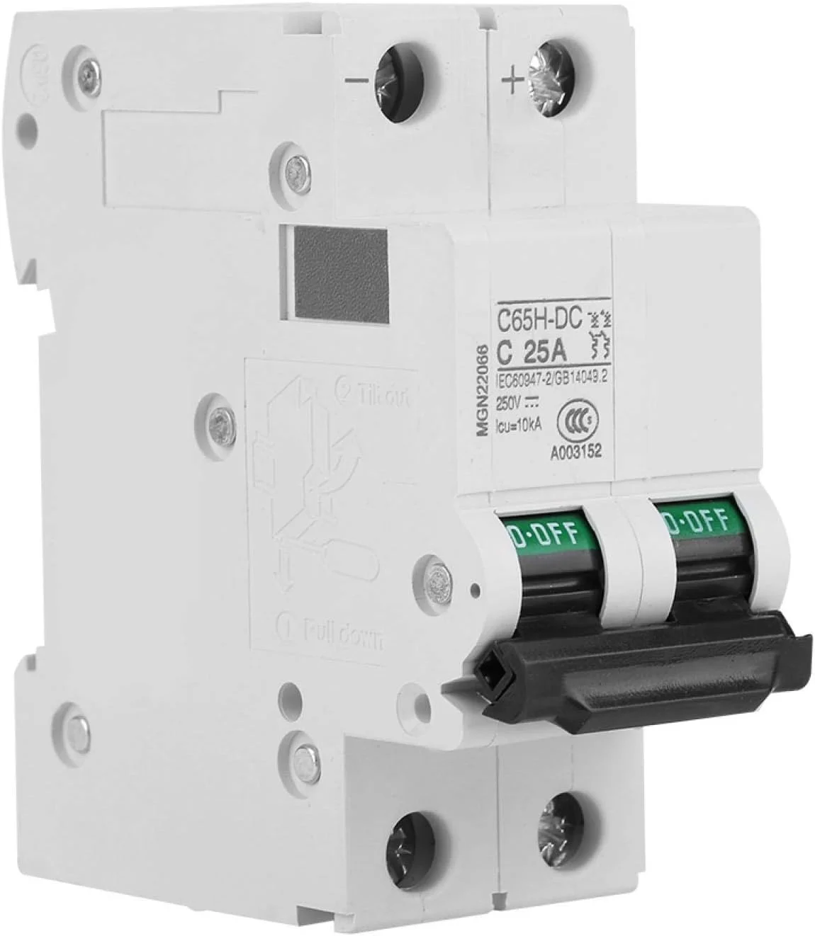 بریکر مینیاتوری DC ولتاژ پایین 2P 250V، نصب ریلی DIN، محافظ نشتی زمین برای سیستم شبکه پنل های خورشیدی
