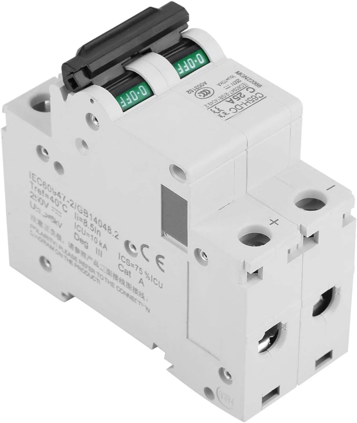 بریکر مینیاتوری DC ولتاژ پایین 2P 250V، نصب ریلی DIN، محافظ نشتی زمین برای سیستم شبکه پنل های خورشیدی