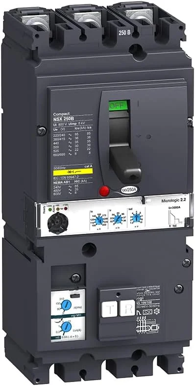 LV431977 MCCB Vigi MH NSX250B Micrologic 2.2 100A 3p3d 25kA قطع کننده مدار قالب دار (3-100 آمپر)