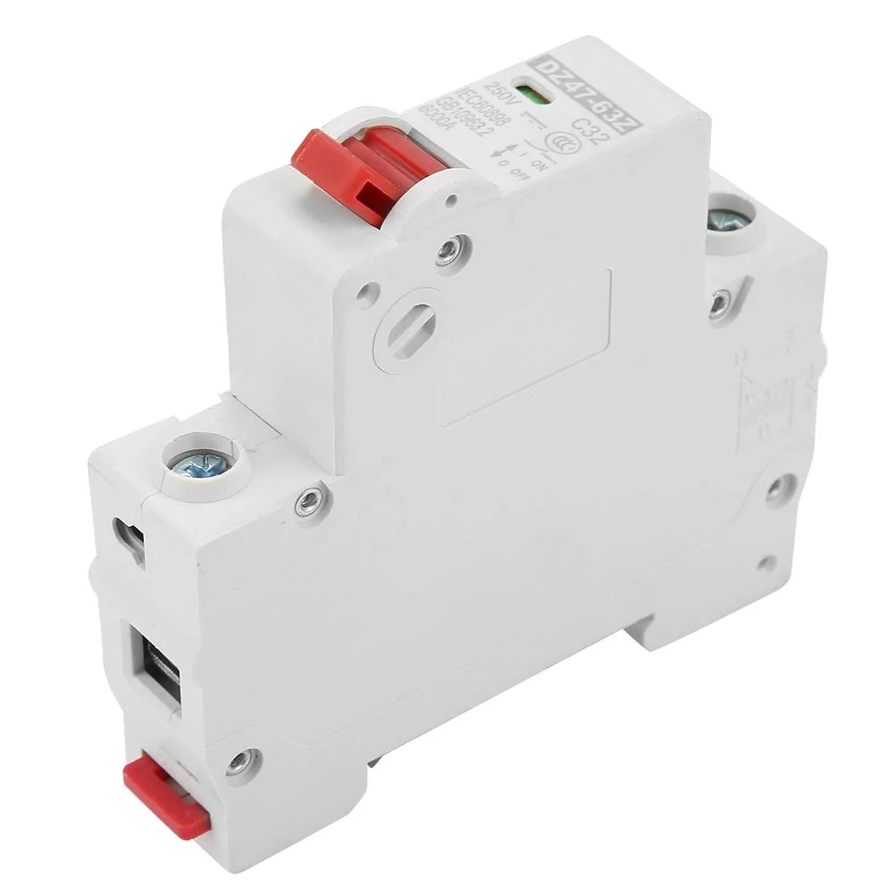 کلید مینیاتوری DC مدل DZ47-63Z-1P 6KA 32A، کلید ایمنی تک پل مینیاتوری محافظت از نشتی کلید مینیاتوری DC مدل DZ47-63Z-1P 6KA 32A، کلید ایمنی تک پل مینیاتوری محافظت از نشتی