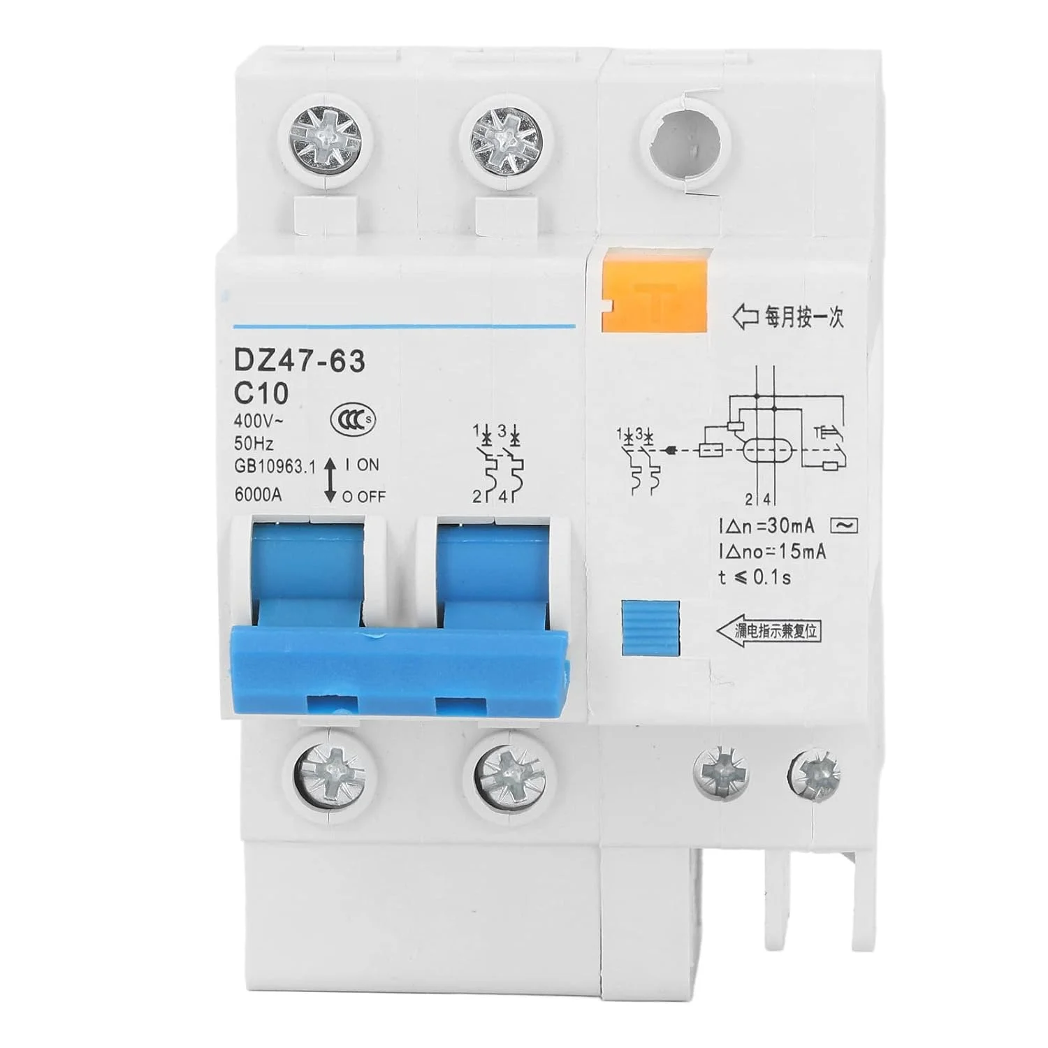 کلید مینیاتوری 2 پل 10 آمپر ولتاژ پایین AC 400V، قطع کننده نصب ریلی، دستگاه حفاظت از جریان برای خانه و دفتر