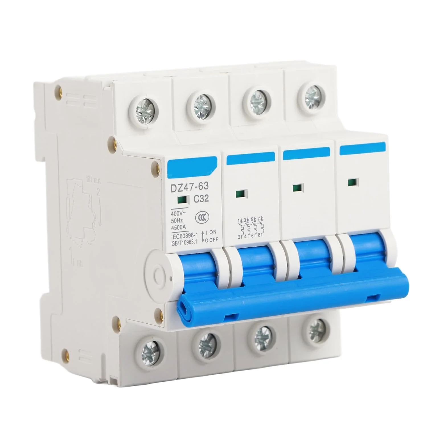 DZ47 63 4P 32A 400V کلید مینیاتوری جریان RCCB، مقاوم در برابر آتش، نشتی الکتریکی، مناسب برای خانه/ساخت و ساز مهندسی