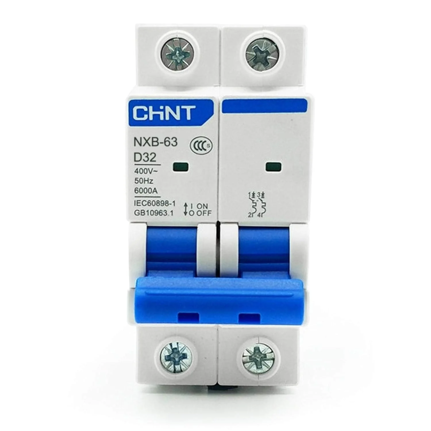 کلید مینیاتوری، CHNT NXB-63 نوع D 2P 6KA 400V کلید هوایی MCB کلید مینیاتوری (20 آمپر)
