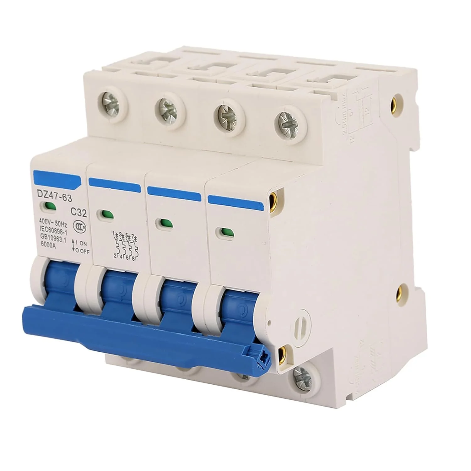 DZ47 63 4P 32A 400V کلید مینیاتوری جریان RCCB، مقاوم در برابر آتش، نشتی الکتریکی، مناسب برای خانه/ساخت و ساز مهندسی