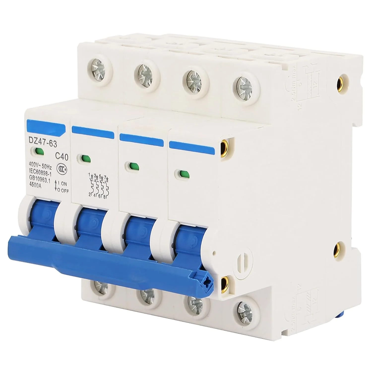 مینیاتوری قطع کننده مدار DZ47 63 4P 40A 400V 50Hz، ضد نشت و فرسایش، مناسب سیستم های انرژی خورشیدی DC