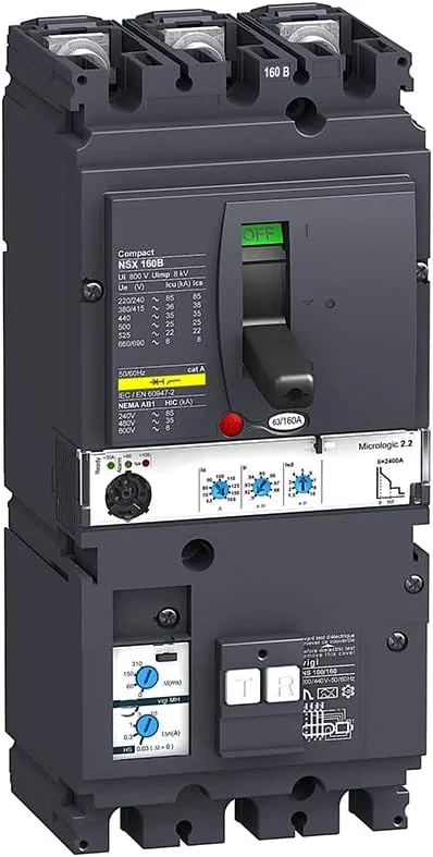 LV430960 MCCB Vigi MH NSX160B Micrologic 2.2 160A 3p3d 25kA کلید مینیاتوری قالب‌گیری شده (3-160 آمپر)