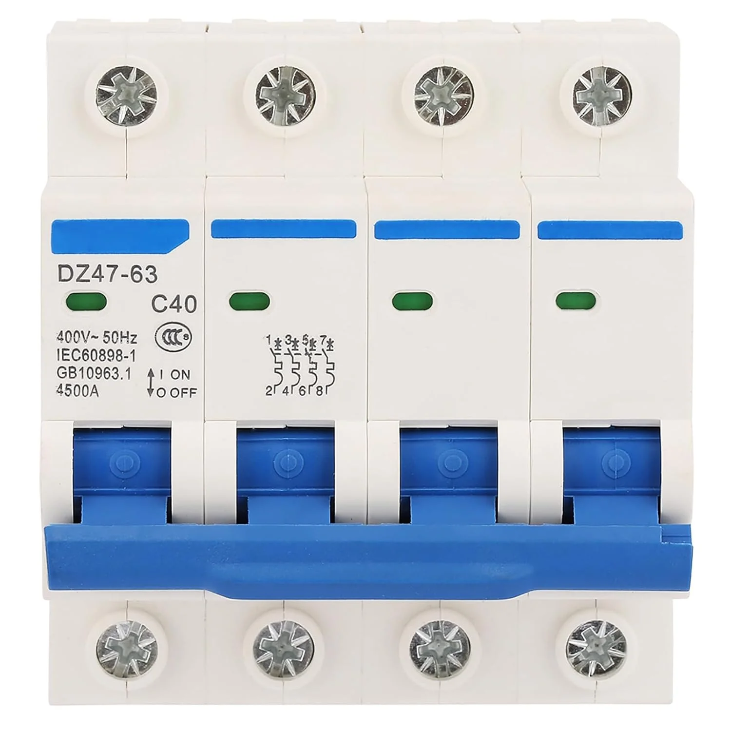 مینیاتوری قطع کننده مدار DZ47 63 4P 40A 400V 50Hz، ضد نشت و فرسایش، مناسب سیستم های انرژی خورشیدی DC