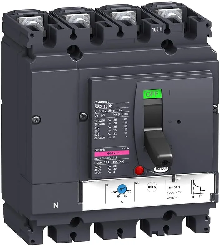 کلید اتوماتیک فشرده LV429681 MCCB NSX100H TMD 80A 4p3d 70kA (4-80 آمپر)
