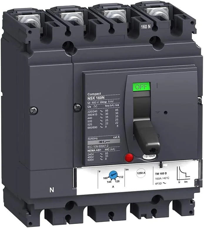 کلید اتوماتیک فشرده LV430853 MCCB NSX160N TMD 80A 4p3d 50kA (4-80 آمپر)