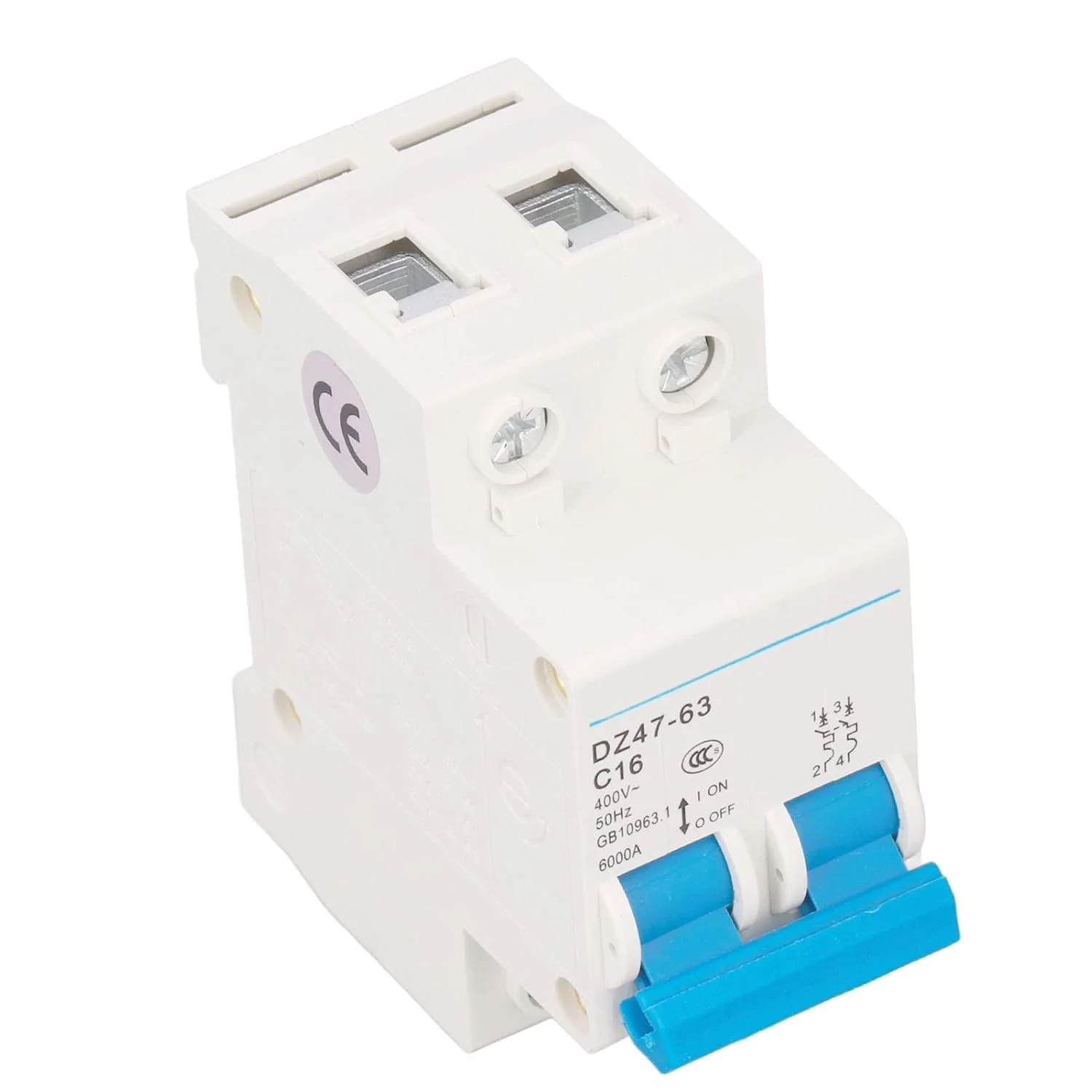 کلید مینیاتوری هیودو، کلید مدار مینیاتوری 2P جداکننده جریان نصب شده روی ریل DIN 400V 16A DZ47-63 C16، قطع کننده های خطای زمین برای پنل های خورشیدی اداری خانگی