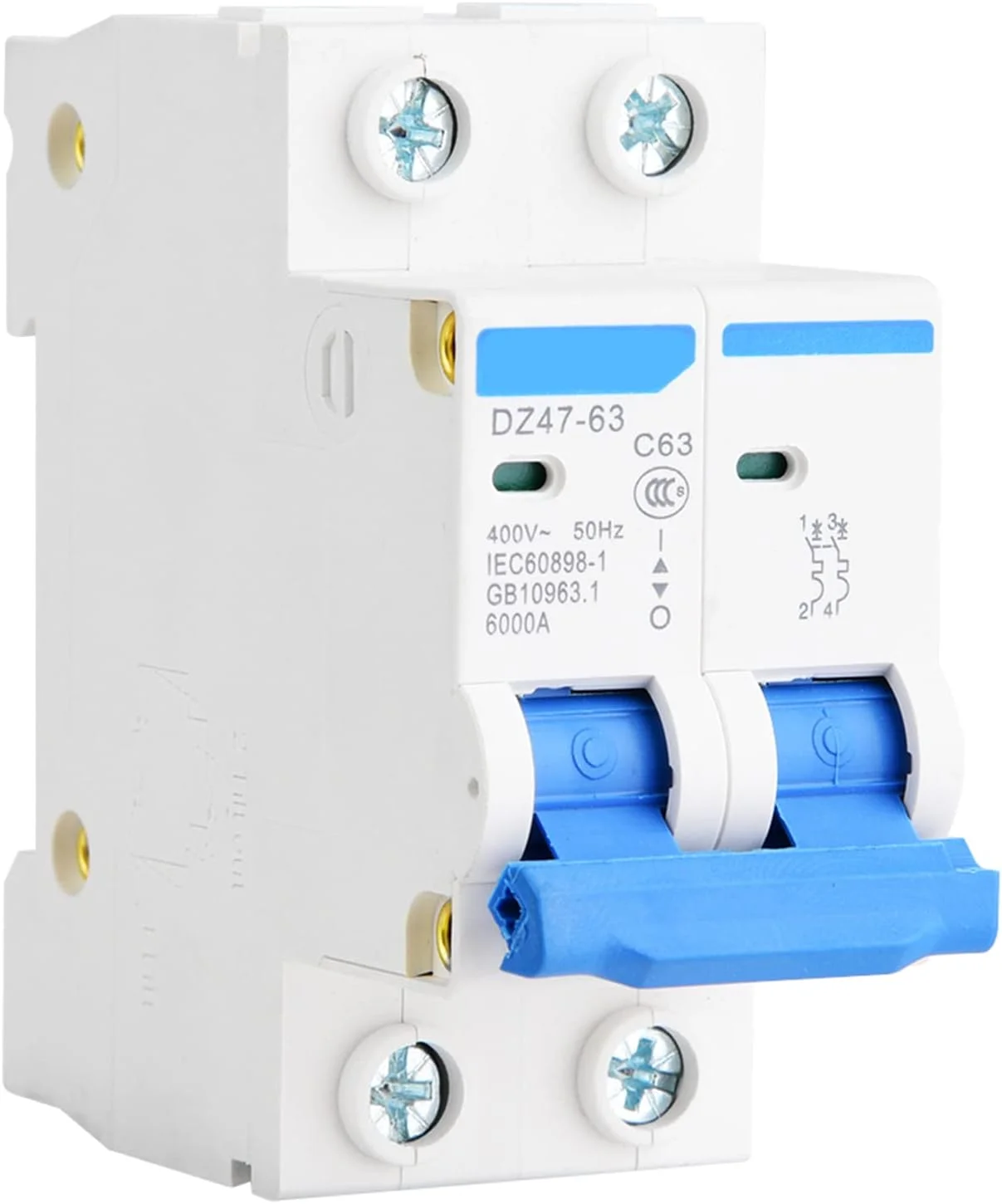 مینیاتوری مدار شکن DZ47-63 2P 400V AC، محافظت از نشت مدار مینیاتوری، کلید هوایی 25A 40A 50A 63A (63A)