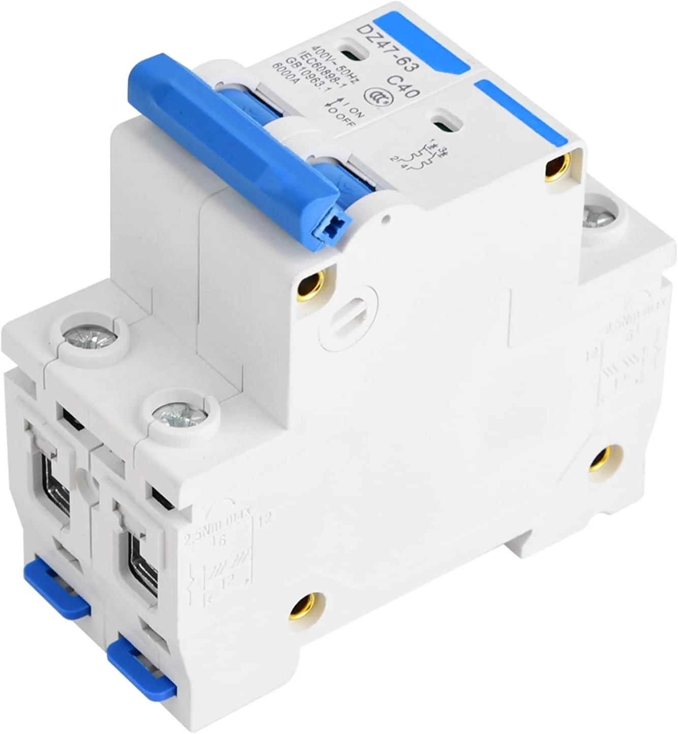 کلید مینیاتوری DZ47-63 2P 400V AC با محافظت در برابر نشتی و کلید هوایی 25A 40A 50A 63A (40A)
