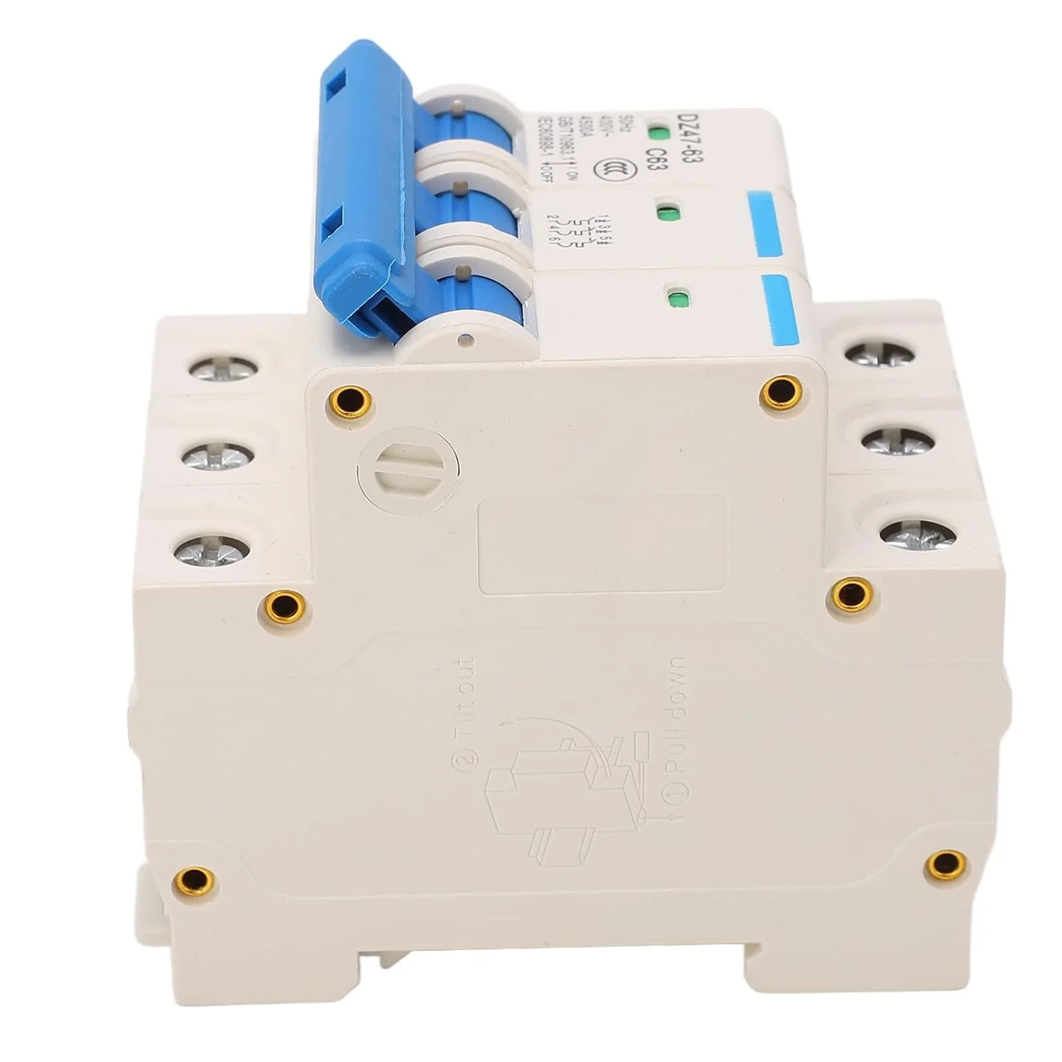 کلید مینیاتوری 3 پل نصب روی ریل DIN، محافظت از اضافه بار، سوئیچ AC 400V 50Hz 63A، ظرفیت شکست 4500A کلید مینیاتوری 3 پل نصب روی ریل DIN، محافظت از اضافه بار، سوئیچ AC 400V 50Hz 63A، ظرفیت شکست 4500A