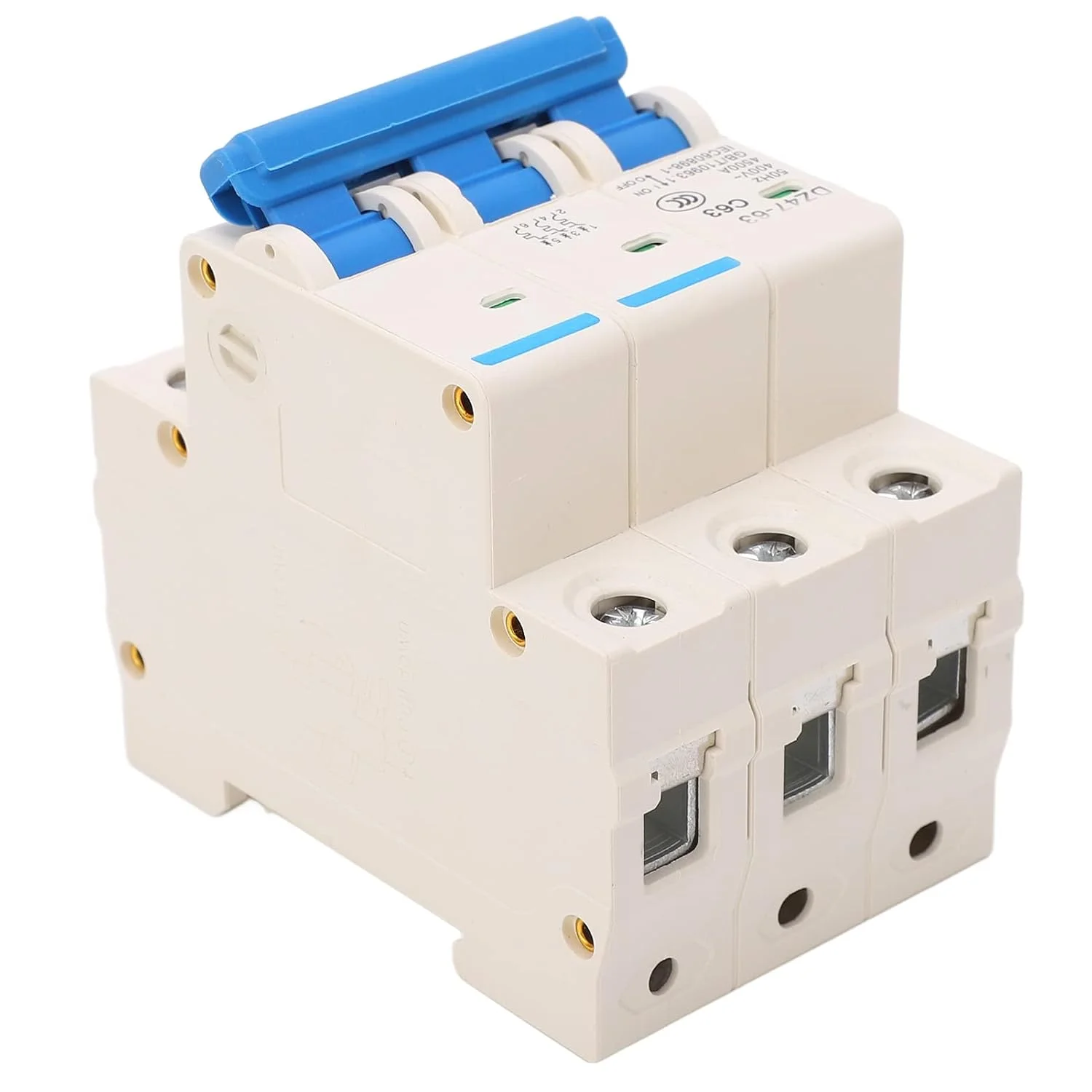 کلید مینیاتوری 3 پل نصب روی ریل DIN، محافظت از اضافه بار، سوئیچ AC 400V 50Hz 63A، ظرفیت شکست 4500A کلید مینیاتوری 3 پل نصب روی ریل DIN، محافظت از اضافه بار، سوئیچ AC 400V 50Hz 63A، ظرفیت شکست 4500A