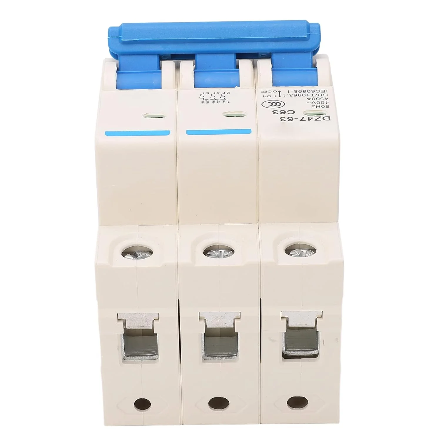 کلید مینیاتوری 3 پل نصب روی ریل DIN، محافظت از اضافه بار، سوئیچ AC 400V 50Hz 63A، ظرفیت شکست 4500A کلید مینیاتوری 3 پل نصب روی ریل DIN، محافظت از اضافه بار، سوئیچ AC 400V 50Hz 63A، ظرفیت شکست 4500A