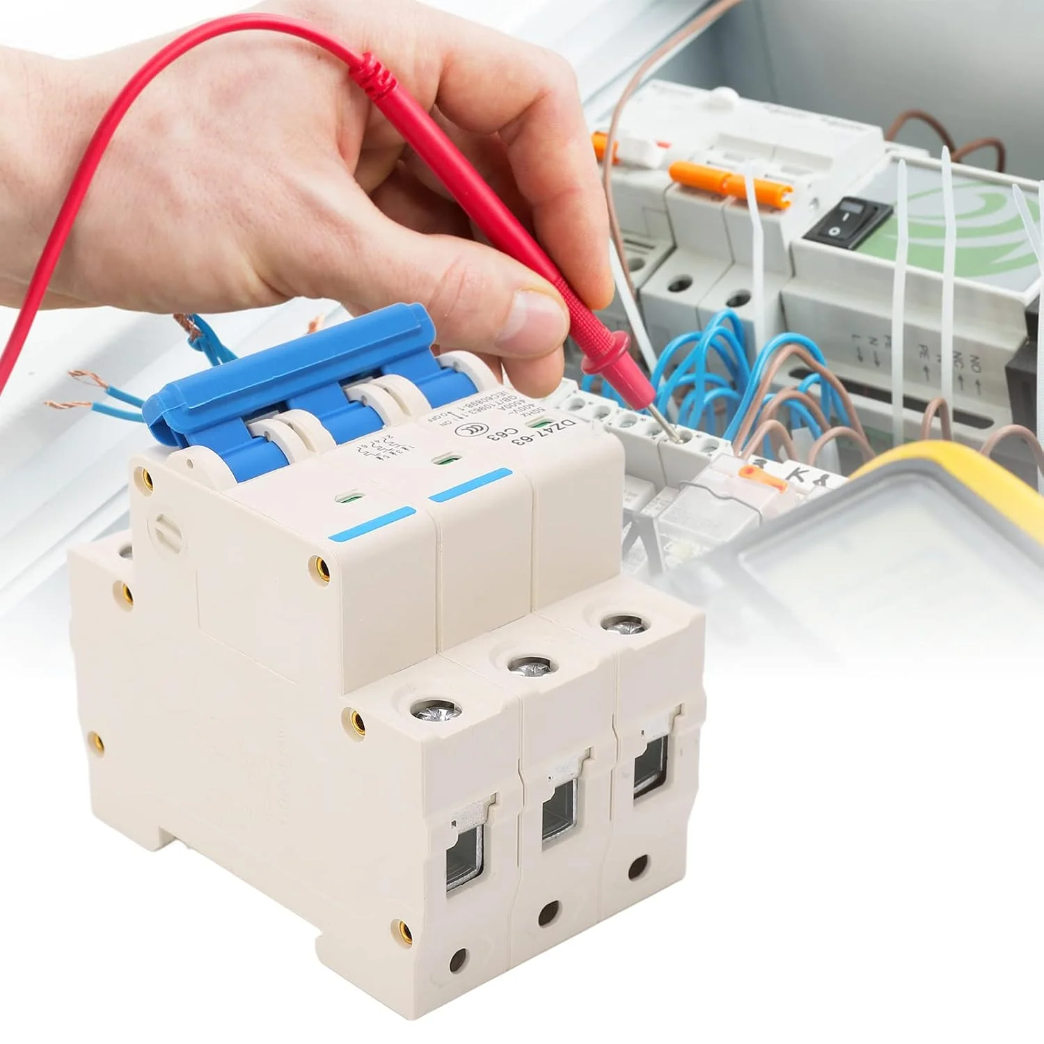 کلید مینیاتوری 3 پل نصب روی ریل DIN، محافظت از اضافه بار، سوئیچ AC 400V 50Hz 63A، ظرفیت شکست 4500A کلید مینیاتوری 3 پل نصب روی ریل DIN، محافظت از اضافه بار، سوئیچ AC 400V 50Hz 63A، ظرفیت شکست 4500A