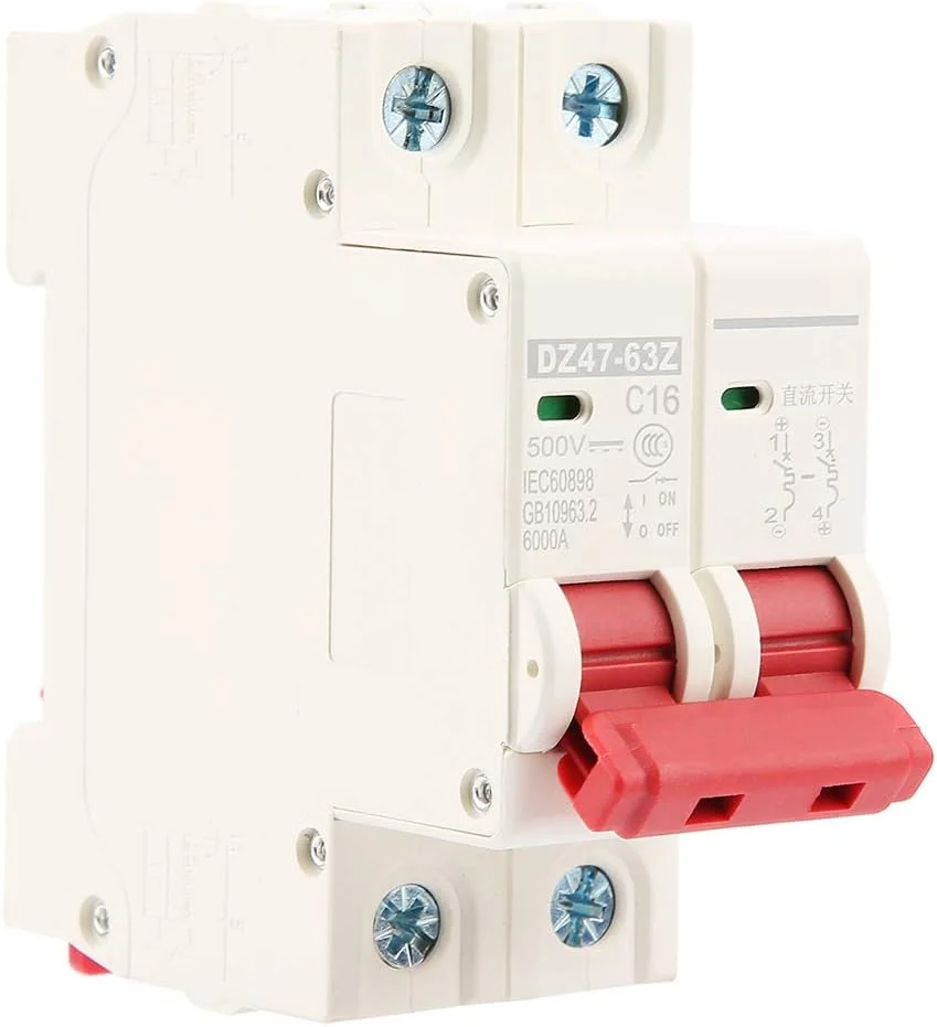 کلید مینیاتوری 2 پل DC 500V 16A مدل QIVGXBO، کلید ایمنی MCB، قطع کننده جریان اضافه Leunlee