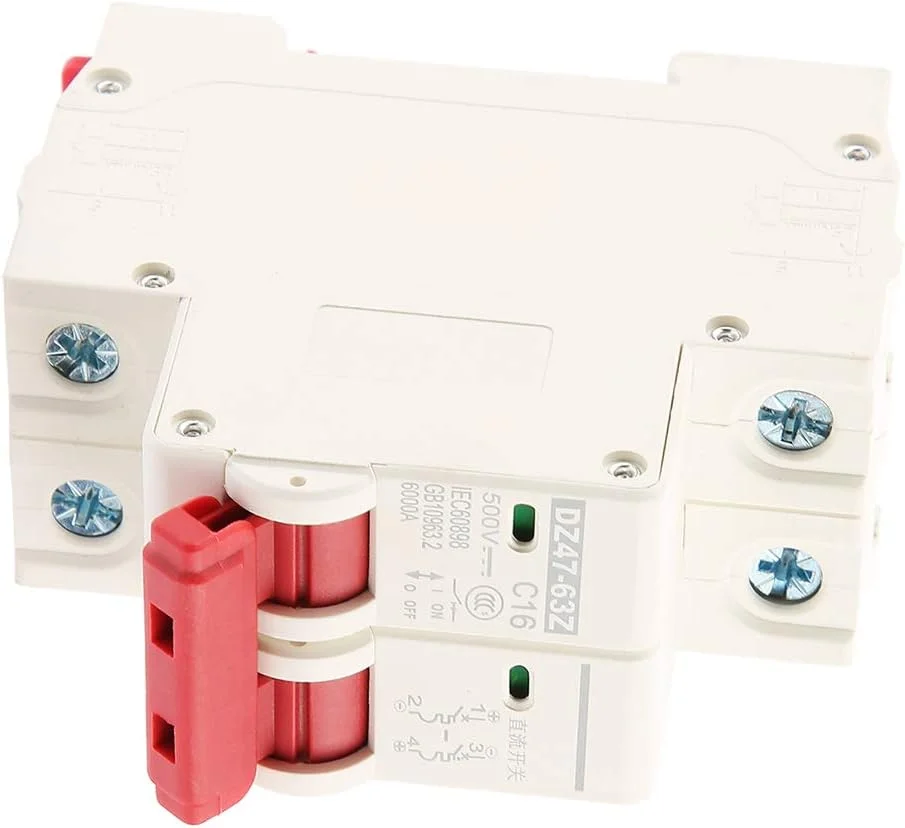 کلید مینیاتوری 2 پل DC 500V 16A مدل QIVGXBO، کلید ایمنی MCB، قطع کننده جریان اضافه Leunlee