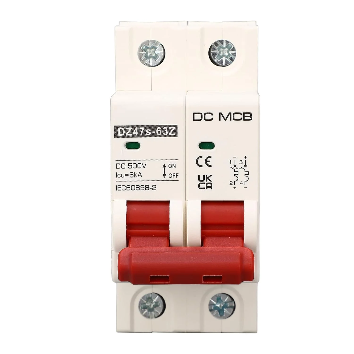 کلید مینیاتوری مدار DC ریزقوی 2P 500V مدل Dz47S، کلید مینیاتوری الکتریکی 6000 آمپر (32 آمپر)