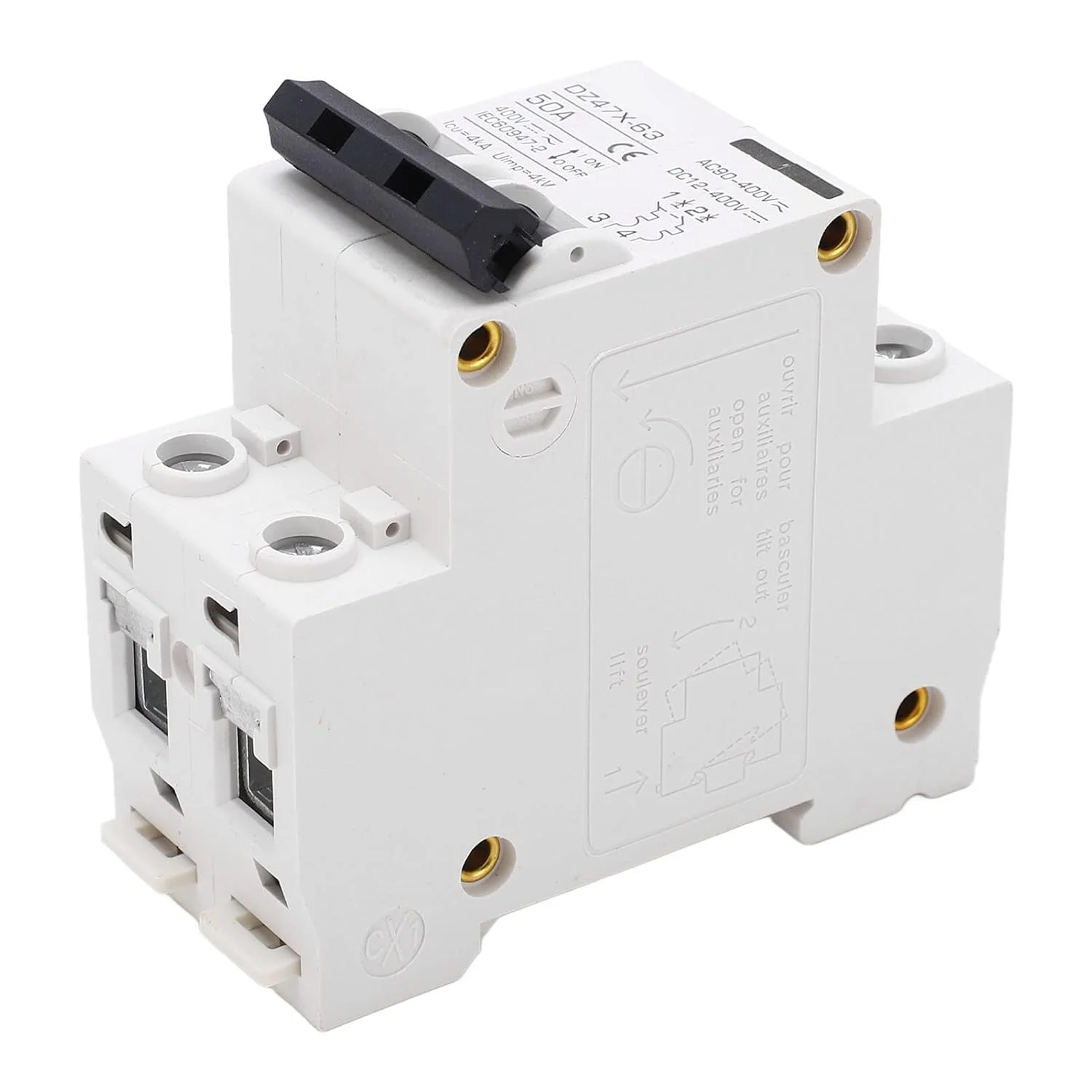 قطع کننده مدار AC DC ففوف 50 آمپر 4KA 2P تریپ الکترومغناطیسی نصب DIN 35 میلی متری برای قطع کننده مدار ایمنی PV خورشیدی 400 ولت، جنس: Pa66 قطع کننده مدار AC DC ففوف 50 آمپر 4KA 2P تریپ الکترومغناطیسی نصب DIN 35 میلی متری برای قطع کننده مدار ایمنی PV خورشیدی 400 ولت، جنس: Pa66