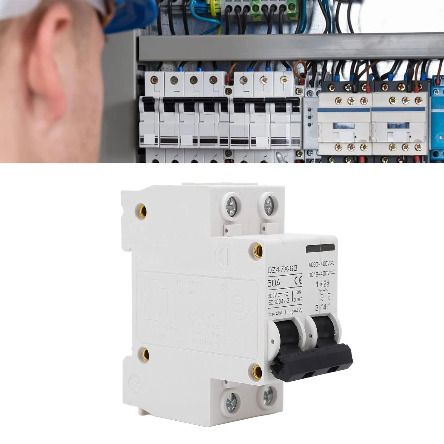 قطع کننده مدار AC DC ففوف 50 آمپر 4KA 2P تریپ الکترومغناطیسی نصب DIN 35 میلی متری برای قطع کننده مدار ایمنی PV خورشیدی 400 ولت، جنس: Pa66 قطع کننده مدار AC DC ففوف 50 آمپر 4KA 2P تریپ الکترومغناطیسی نصب DIN 35 میلی متری برای قطع کننده مدار ایمنی PV خورشیدی 400 ولت، جنس: Pa66