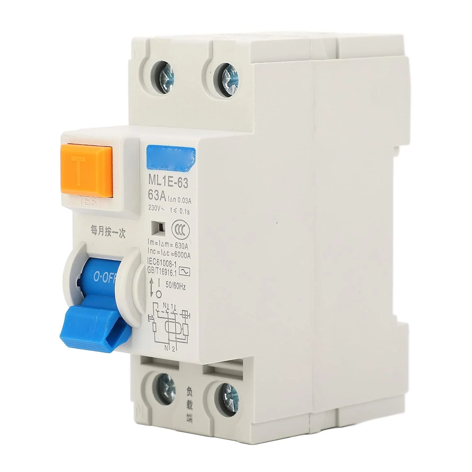 کلید مینیاتوری مدار شکن Gearwell AC 63 آمپر 230 ولت 1P+N MCB، کلید محافظت، کلید هوا، مدار شکن با ظرفیت شکست 6kA برای ایمنی خانه