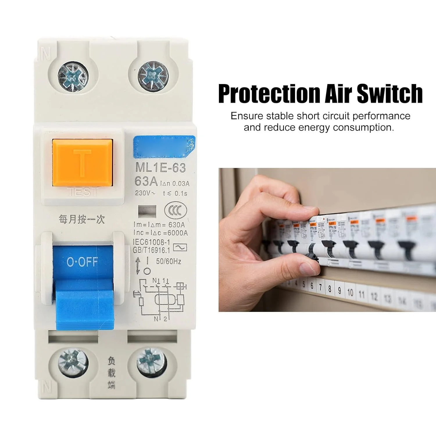 کلید مینیاتوری مدار شکن Gearwell AC 63 آمپر 230 ولت 1P+N MCB، کلید محافظت، کلید هوا، مدار شکن با ظرفیت شکست 6kA برای ایمنی خانه کلید مینیاتوری مدار شکن Gearwell AC 63 آمپر 230 ولت 1P+N MCB، کلید محافظت، کلید هوا، مدار شکن با ظرفیت شکست 6kA برای ایمنی خانه