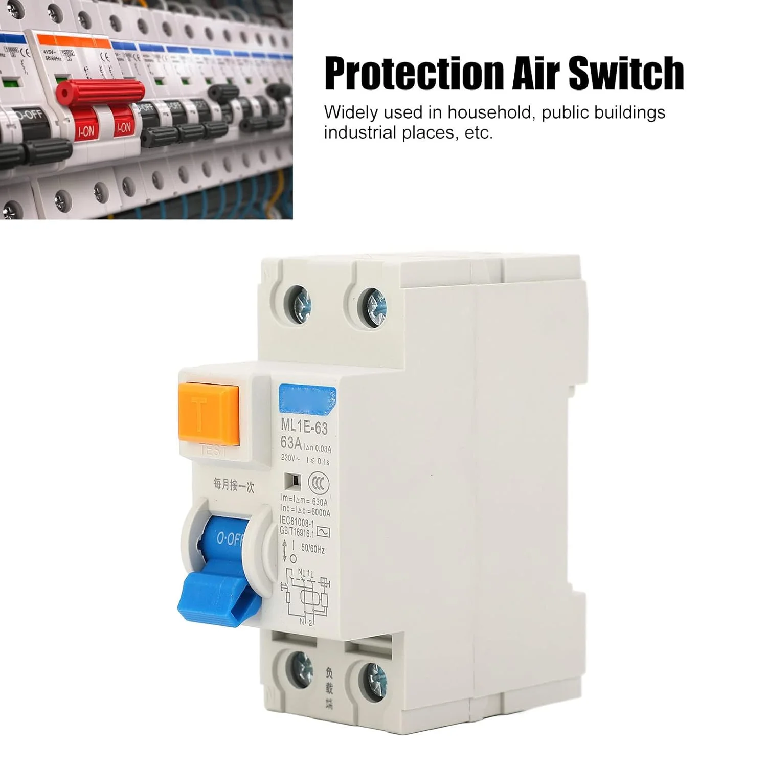 کلید مینیاتوری مدار شکن Gearwell AC 63 آمپر 230 ولت 1P+N MCB، کلید محافظت، کلید هوا، مدار شکن با ظرفیت شکست 6kA برای ایمنی خانه کلید مینیاتوری مدار شکن Gearwell AC 63 آمپر 230 ولت 1P+N MCB، کلید محافظت، کلید هوا، مدار شکن با ظرفیت شکست 6kA برای ایمنی خانه