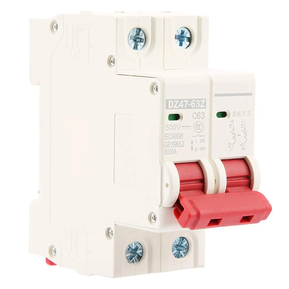 کلید مینیاتوری 2 پل DC 500V 63A MCB محافظ ایمنی اضافه جریان مدل DZ47-63Z-2P